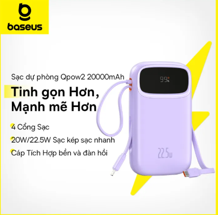 Sạc dự phòng Baseus Qpow2 10000mAh/20000mAh - Công suất 22,5W PD