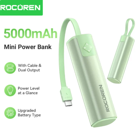 Rocoren Mini Portable PowerBank 5000mAh With Cable Type-C Double