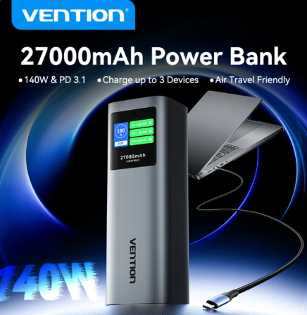 Vention 27000Mah 140W Power Bank - Pd3.1 Laptop Charger - Smart