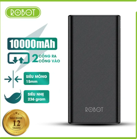 10.000mAh ROBOT Pin Sạc Dự Phòng 10000mAh Màu Đen - 2 Output & 2