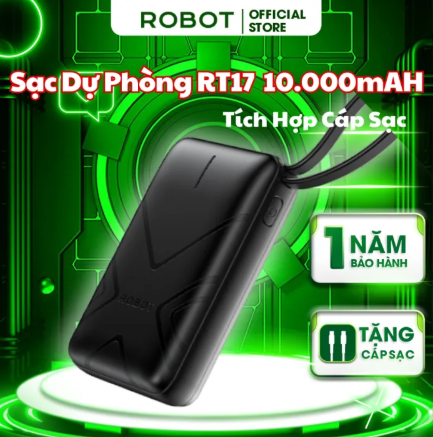 Pin Sạc Dự Phòng Tích Hợp Cáp Sạc TypeC Cùng Rổng Ra USB 10000mA