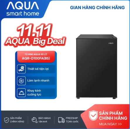 Tủ lạnh Aqua 90 lít AQR-D100FA(BS) - Freeship toàn quốc - Bảo hà