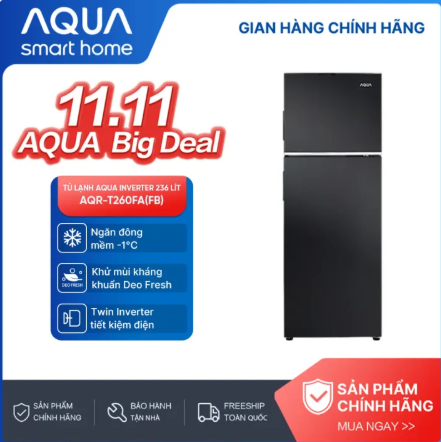 Tủ lạnh Aqua Inverter 236 lít AQR-T260FA(FB) - Bảo hành 2 năm -