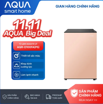 [SẢN PHẨM MỚI 2025] Tủ lạnh mini Aqua 90 lít AQR-D100FA(PS) - Mà