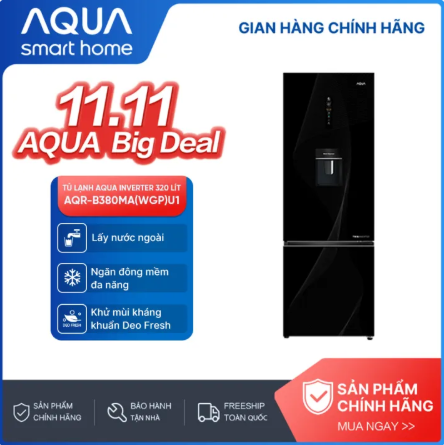 Tủ lạnh Aqua Inverter 320 lít AQR-B380MA(WGP)U1 - Bảo hành 2 năm