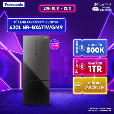 [Trả góp 0%] Tủ lạnh Panasonic Ngăn đông mềm diệt khuẩn 420L NR-