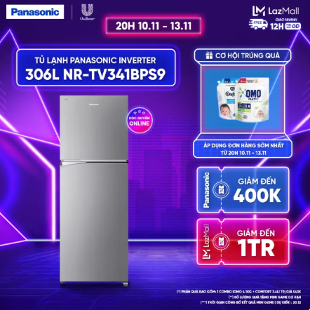 [Trả góp 0%] Tủ lạnh Panasonic 2 cánh ngăn đá trên NR-TV341BPS9