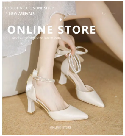 Giày Đế Cao Gót Mũi Nhọn Đính Ngọc Trai Cho Cô Dâu Giày Đơn Tran