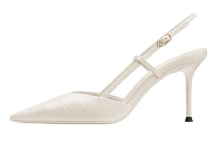 FEEEEVER | Giày Gót Cao Đuôi Nhọn Da Trắng