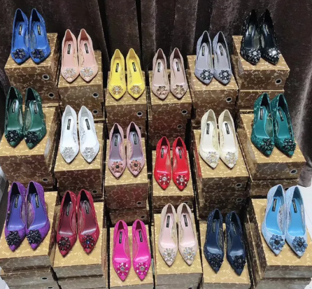 Giày Cao Gót Mũi Nhọn Ren Lưới Thoáng Khí Đính Đá Phẳng Gót Mỏng