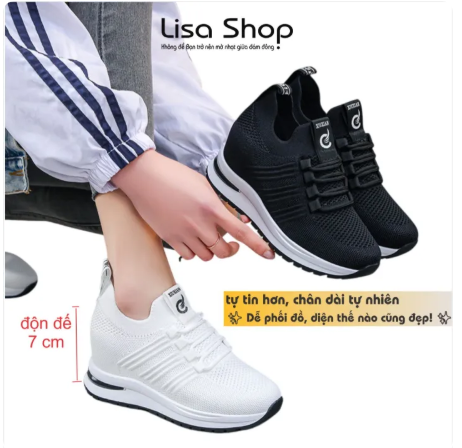 Giày thể thao nữ độn đế 7 phân chất co giãn ôm chân đi êm tăng c