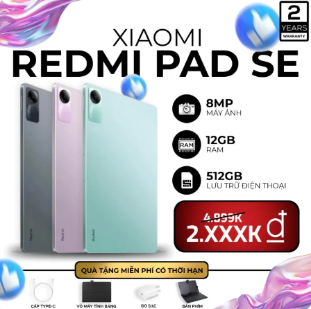Máy tính bảng REDMI Pad SE | 12GB + 512GB Hai SIM 4G LTE WiFi 2.
