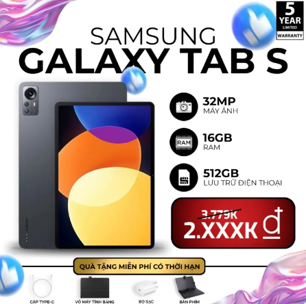 SAMSUNG TAB S DUNG LƯỢNG LƯU TRỮ 16GB + 512GB | KÍCH THƯỚC MÀN H